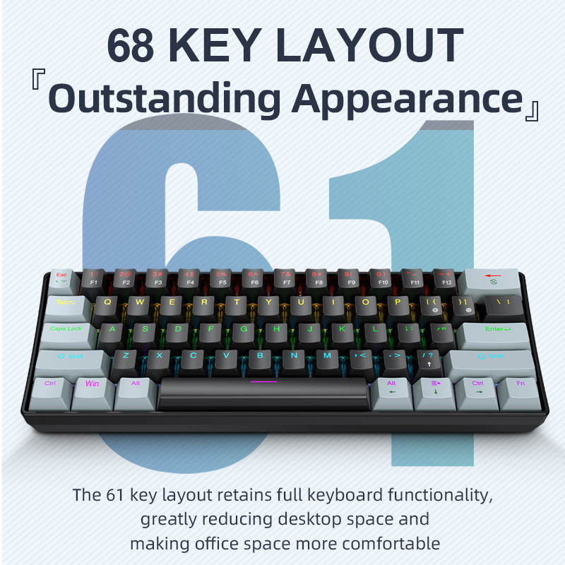 Gaming Keyboard Mouse Combo - APAYADO K61 Mini Mekanik Klavye,Kablolu,61 Tuş,Phantom